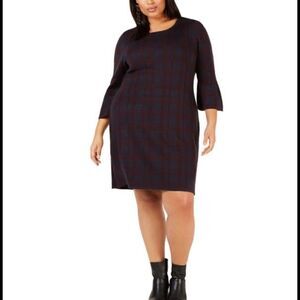 Ny Collection 3/4 Bell Sleeve Plaid Sweater